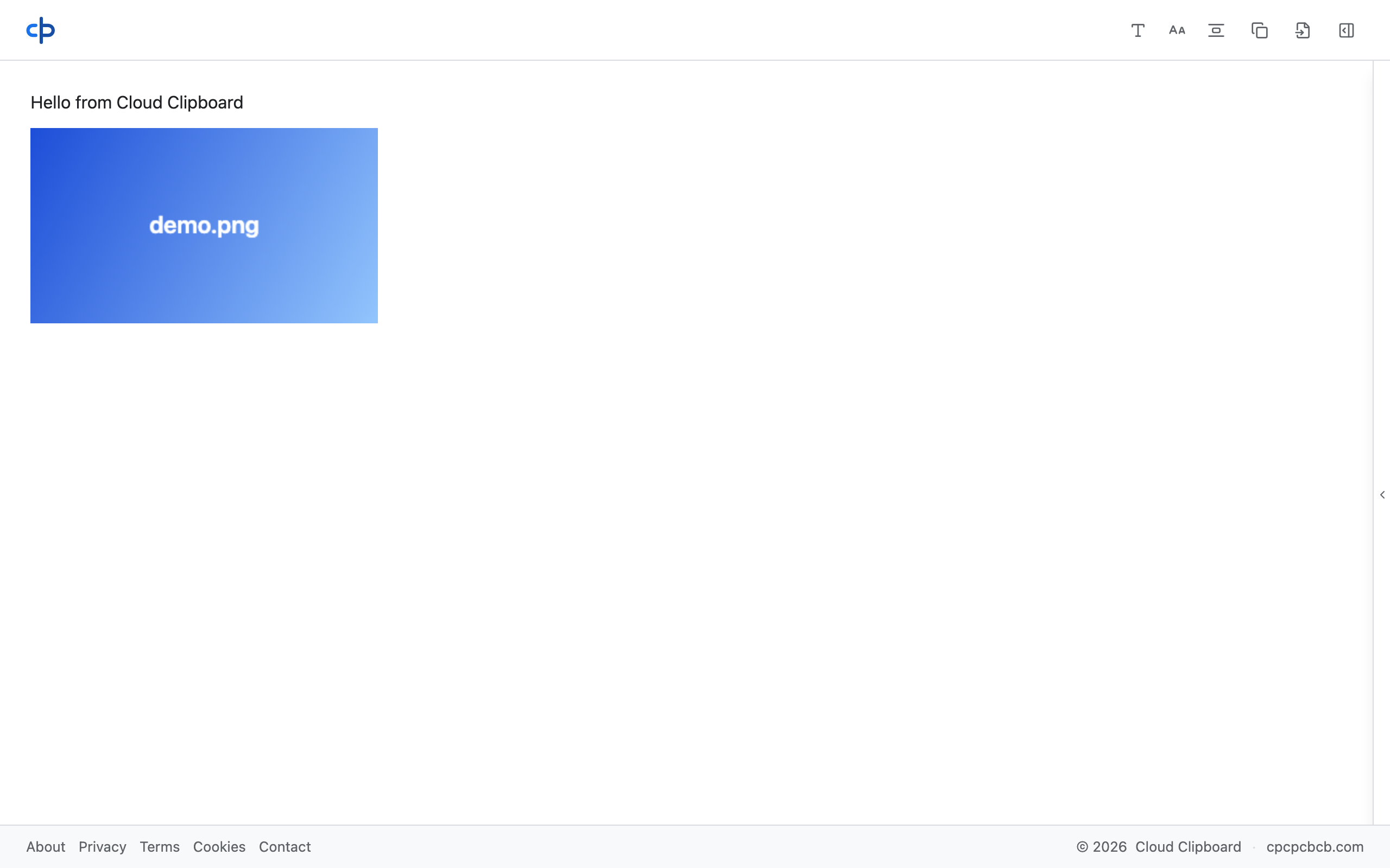 Editor showing Hello from Cloud Clipboard text and a sample image